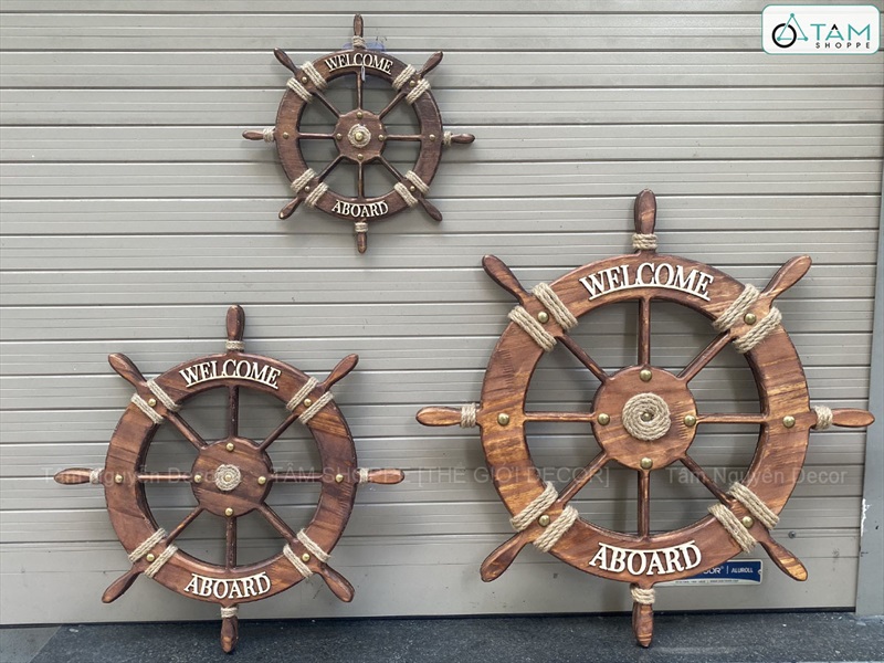 Bánh lái tàu trang trí Welcome Full Nâu đường kính 32 - 62cm [Gỗ dày - 3 Size] BANHLAI-05